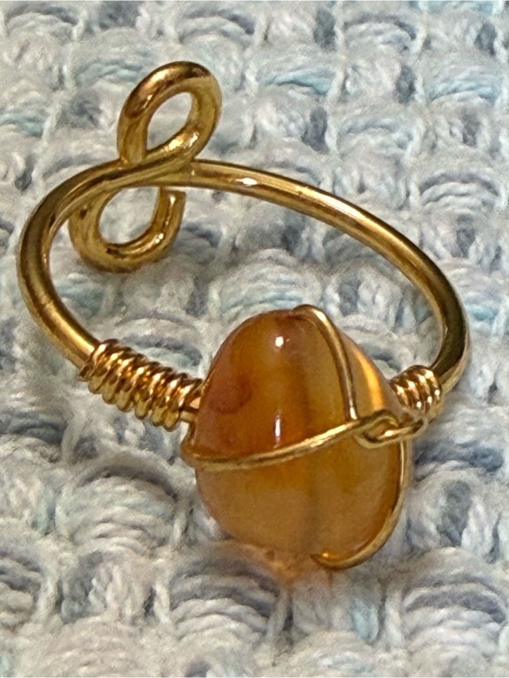Handcrafted Gold Wire Ring with Amber Stone